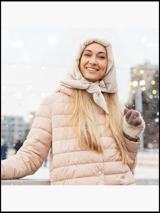 Synthetic Down Hooded Scarf Hat Balaclava Set Warm Winter Beanie Windproof